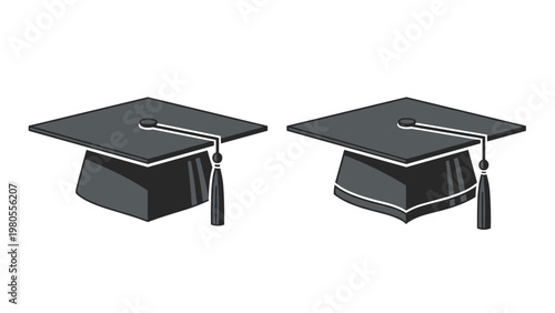 Graduation mortarboard caps with tassels shown in two different styles representing academic achievement and successful completion of studies.
