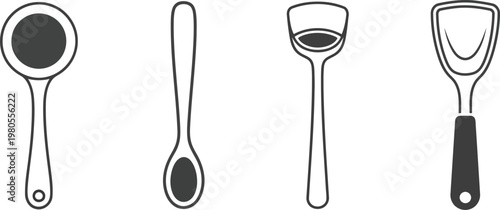 Kitchen utensils set with wooden spoons and spatulas icons for cooking and culinary design