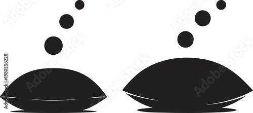 Black and white graphic illustration of two contact lenses with solution drops or bubbles for vision care contact lens eye care optometry corrective solution illustration silhouette eyesight