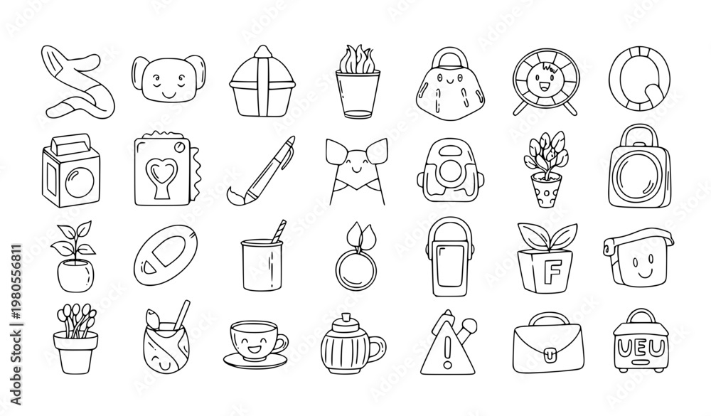 Fototapeta premium SEO Title: Minimal Outline Doodle Elements Bundle Hand Drawn Line Art Vector Set
