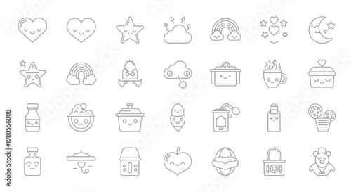 Collection of various line icons.
