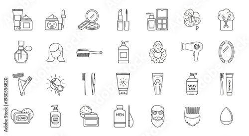 Various Beauty and Hygiene Products Icons.