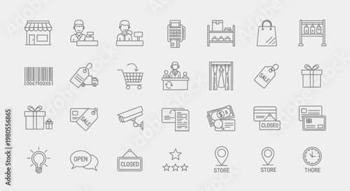 Collection of ecommerce line icons.