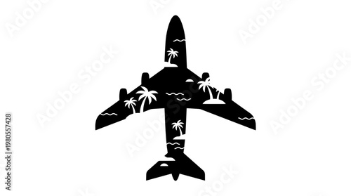 Airplane Silhouette with Tropical Island Scenes Interior Illustration