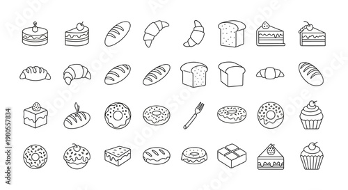 Variety of sweet baked dessert foods.