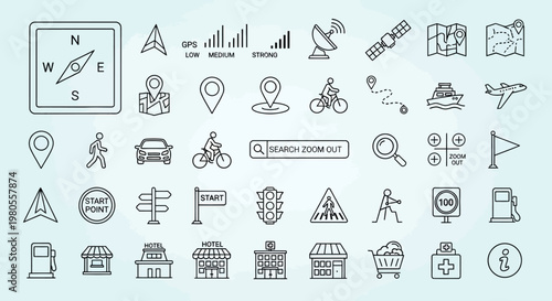 Black and white line icons set.