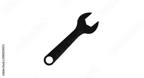 Photography Black silhouette of a single wrench tool on a white background