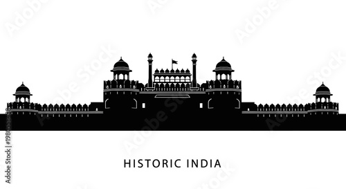 Silhouette of Red Fort landmark in Delhi India.
