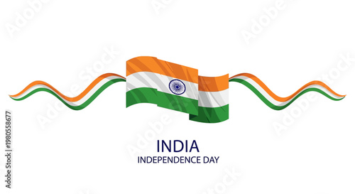 Indian Independence Day celebratory waving flag design element.
