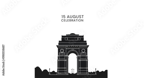 Minimalist Black Silhouette Illustration of India Gate New Delhi Monument.