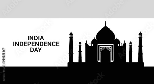 Black silhouette of the Taj Mahal monument for India Independence Day celebration.