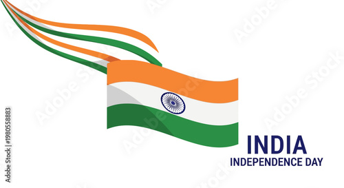 Indian Independence Day celebratory graphic with a waving national flag.