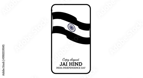 Black and white illustration of Indian flag with Jai Hind text.