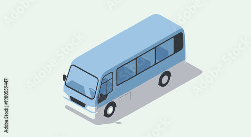 Isometric Blue Minibus Vector Illustration for Public Transport and Urban Shuttle Services