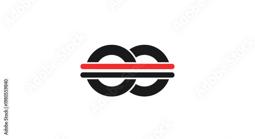 Infinity symbol with red line.