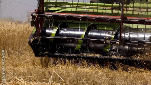 Combine Harvester Cutting Wheat Crop in Field – Agricultural Harvest Footage