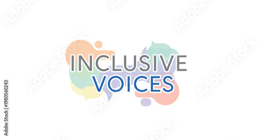 Inclusive voices logo with colorful abstract background and text