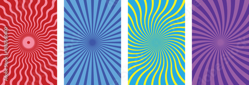 Groovy spiral sunburst design with colorful wavy rays texture vector eps 10