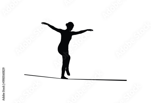A graceful female figure balances on a tightrope showcasing strength and poise silhouette
