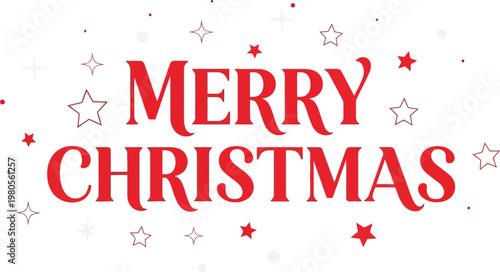 Red merry christmas text with stars and dots on white background holiday celebration