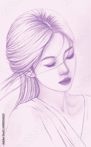 Sketch. Beauty girl face Hand drawn sketch on a white background. Beautiful fashion girl. Vector illustration.