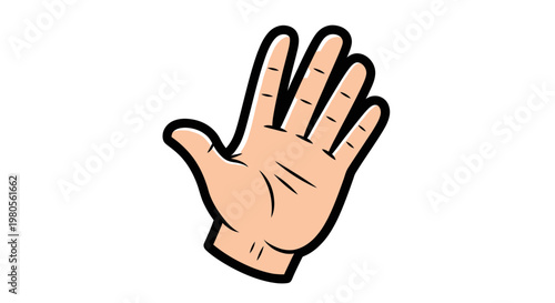 Open Human Hand Gesture Vector Illustration Showing Five Fingers, Cartoon Icon Isolated on White Background