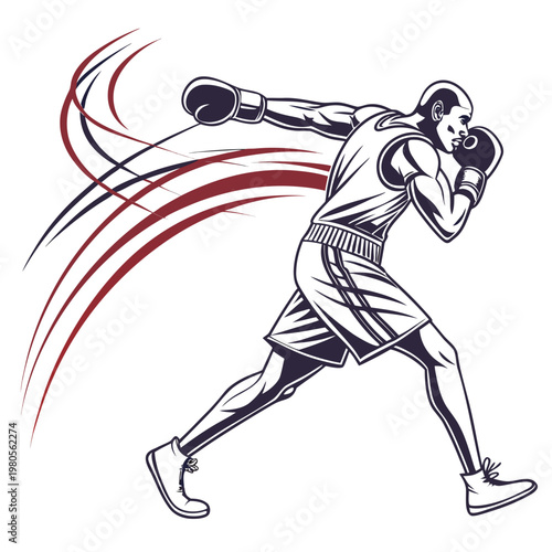 Powerful boxer delivering a punch illustration, dynamic athletic action in boxing, intense combat sport visual, strong fighter graphic.