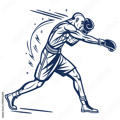 Dynamic boxer silhouette training punch vector illustration, powerful combat sport athlete throwing a jab, intense martial arts competition graphic.