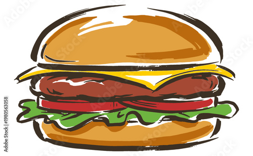 Burger club artwork for t shirt print, poster, sticker and other uses. Beef, cheese, lettuce, tomato, vector illustration