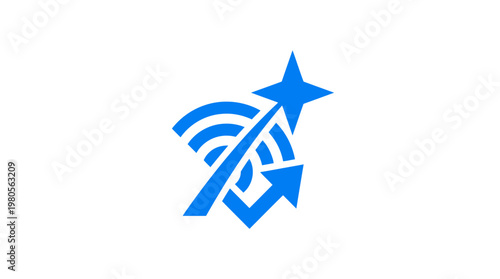 Blue Logo of Wireless Signal with Star and Arrow