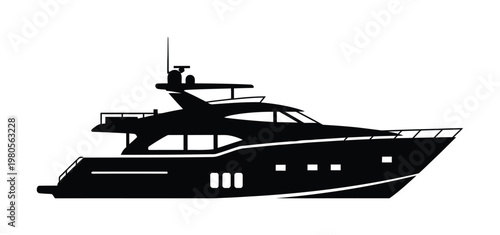 Vector of a sleek modern yacht silhouette with multiple decks and windows on a clean background