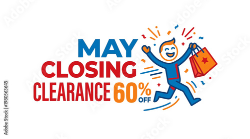 May Closing Clearance Sale Promotion with Cartoon Character