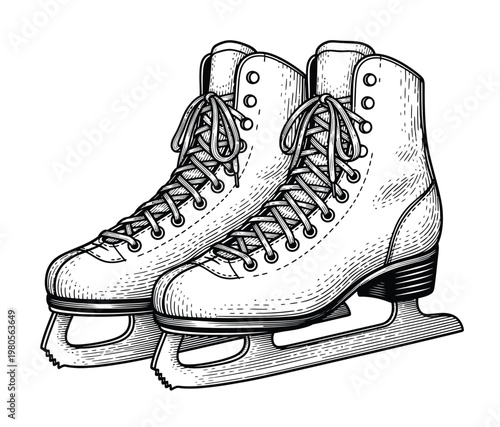 Vector of a pair of ice skates with laces and blades