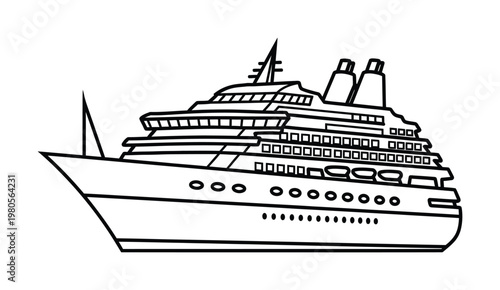 Vector of a large cruise ship with multiple decks and features