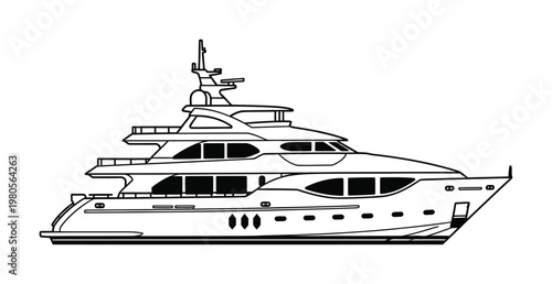 Vector of a luxurious multi-level yacht with sleek modern design and spacious deck areas