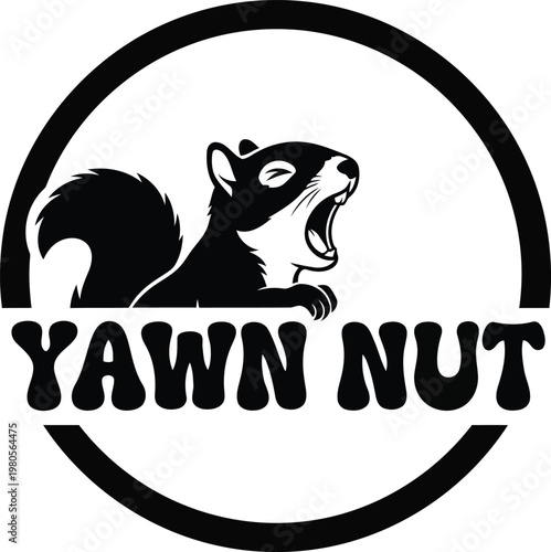 Black and white squirrel yawning in circle with text