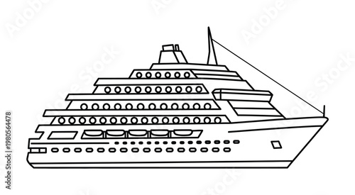Vector of a large multi-deck cruise ship with numerous windows and a pointed bow