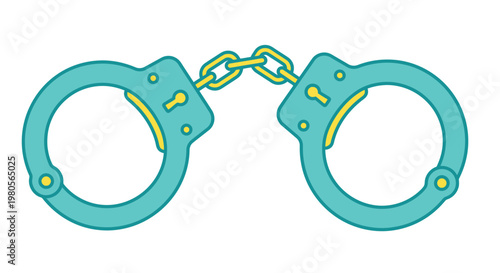 Cartoon illustration of teal and yellow handcuffs a symbol of law enforcement