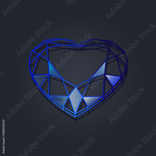 Heart shaped sapphire gemstone with blue geometric facets, luxury jewel