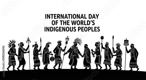 Silhouette illustration celebrating International Day of the World Indigenous Peoples.