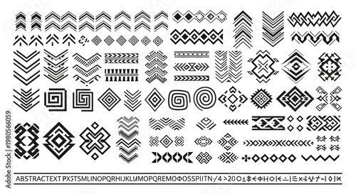 Set of Various Tribal and Geometric Pattern Elements.