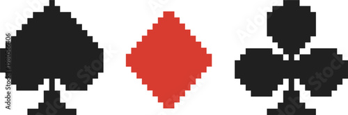 Pixel art playing card suits featuring spade, diamond, and club icons