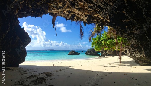 Serene beach scene from cave