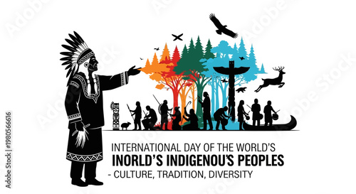International Day of the World Indigenous Peoples celebration illustration.