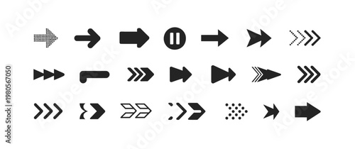 Collection of diverse arrow icons, including play, pause, and directional symbols.