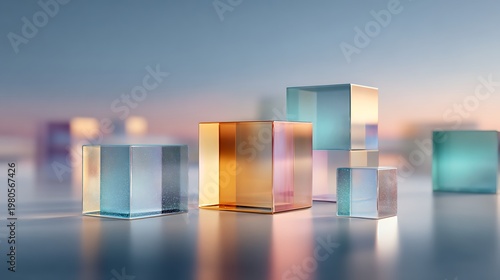 minimalist real estate tokenization scene, clean cube structures representing property assets