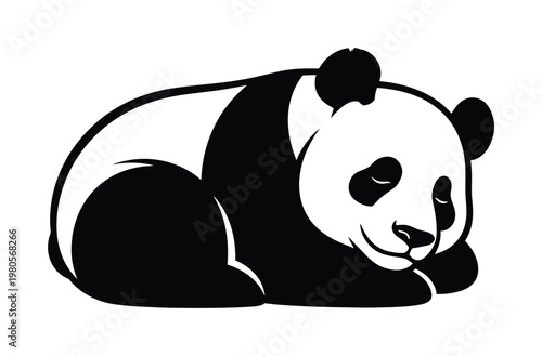 Vector of a resting panda bear lying down calmly facing the right