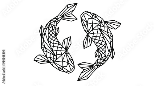 Minimalist Geometric Pisces Zodiac Constellation | Modern Astrology Star Sign Polygon Line Art Isolated Transparent PNG