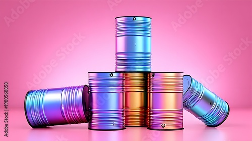 Surreal Melting Wax-Like Oil Barrels in Soft Pastel Space Background