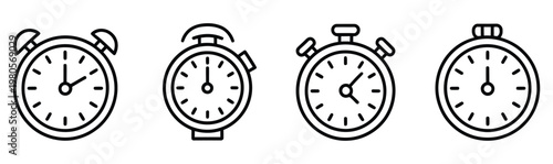 set of four minimalist alarm clocks in progressive wake-up sequence illustration